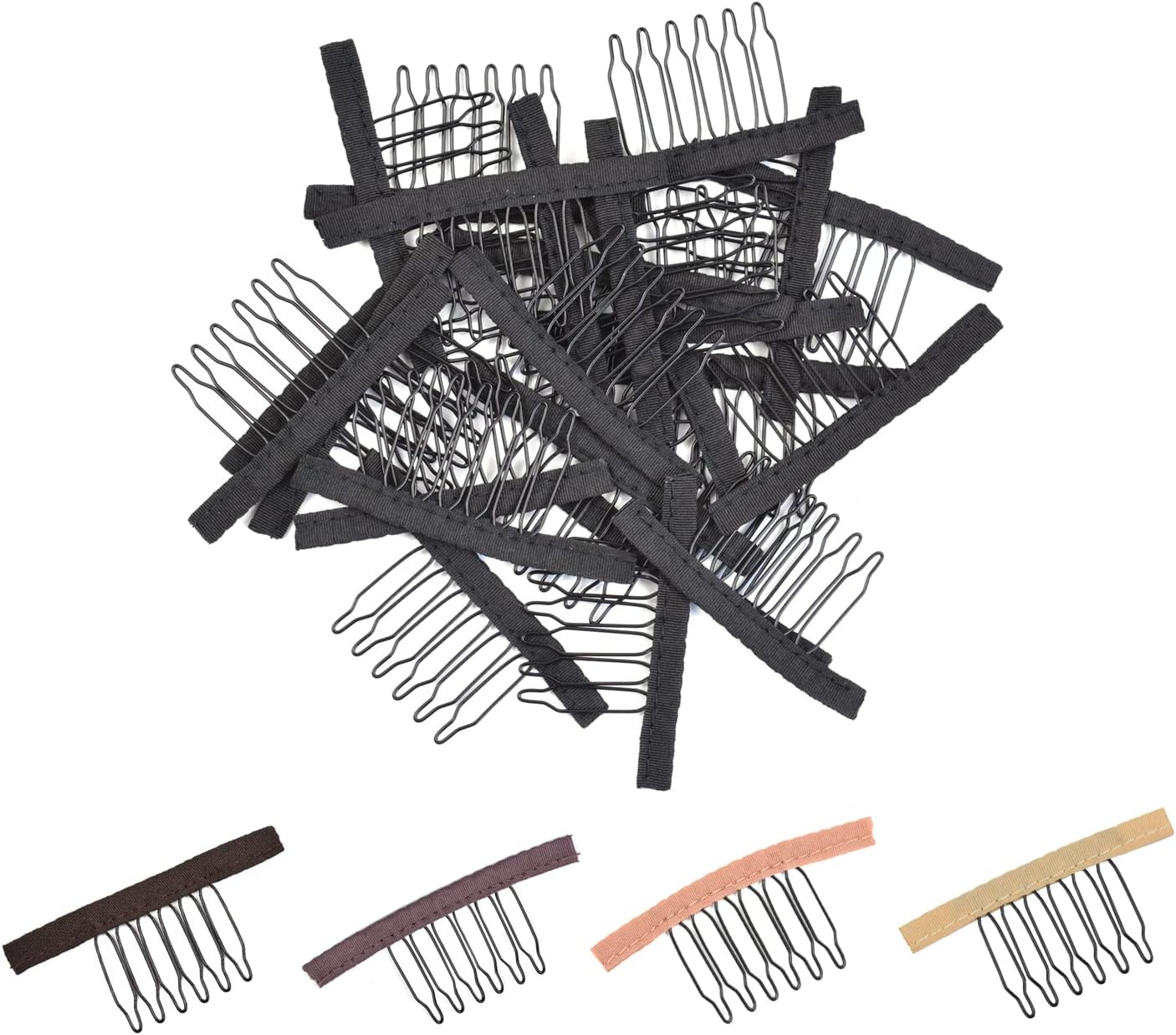 24 Pcs Wig Combs to Secure Wigs 6-Teeth Clips with Steel Teeth for Wig Making Accessories Tools (Black)