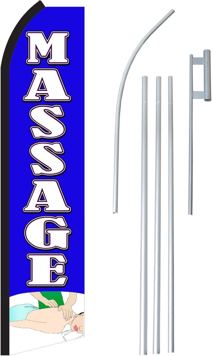 NEOPlex - Massage Complete Flag Kit - Includes 12' Swooper Feather Business Flag With 15-foot Anodized Aluminum Flagpole AND Ground Spike