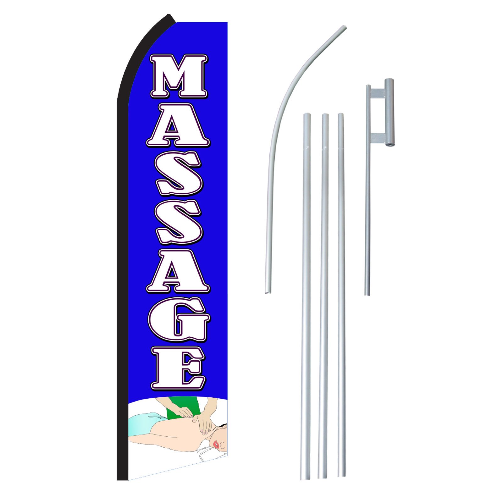 NEOPlex - "Massage" Complete Flag Kit - Includes 12' Swooper Feather Business Flag With 15-foot Anodized Aluminum Flagpole AND Ground Spike