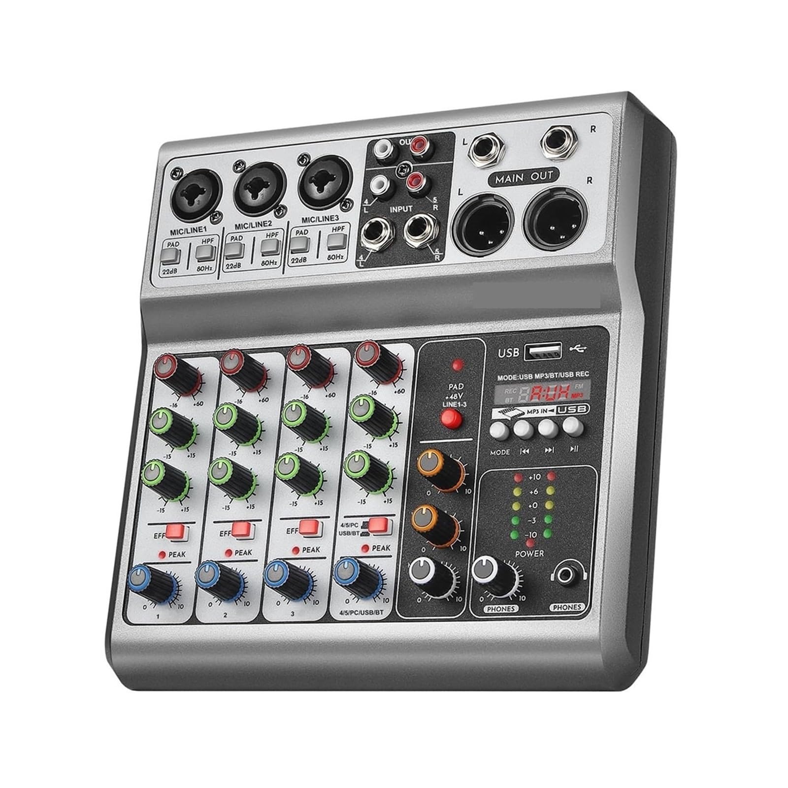 Professional Mixer,Sound Board Mixing Console with 5 Channel Digital USB Bluetooth Echo Delay Effect,Input 48V Stereo