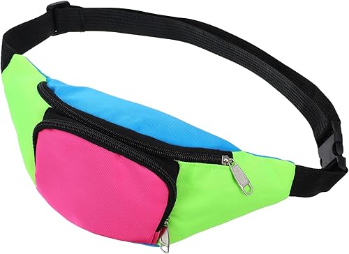 Riñonera de neón de los años 80 con 2 bolsillos, riñonera retro para mujeres y hombres, accesorios de los años 80 con bloques de color, bolsa de