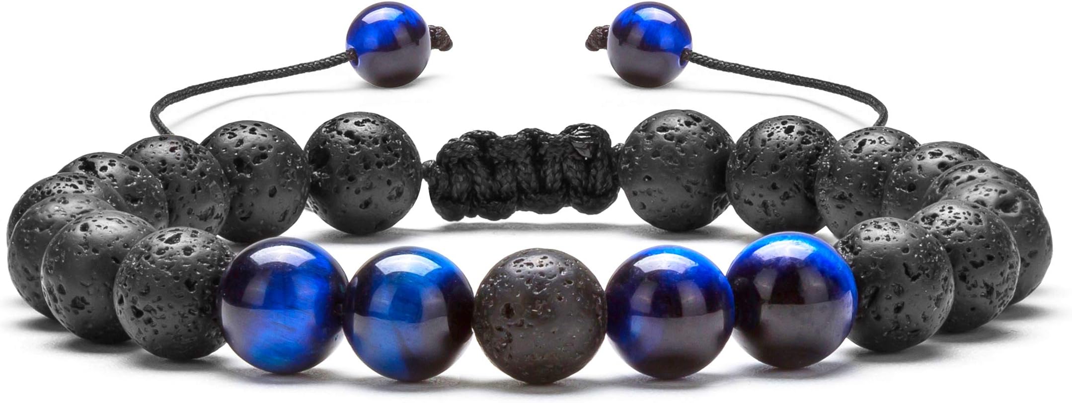 HamoeryHamoery Men Women 8mm Lava Rock Aromatherapy Anxiety Essential Oil Diffuser Bracelet Adjustable Natural Stone Yoga Beads Bracelet Bangle(Blue Tiger Eye)