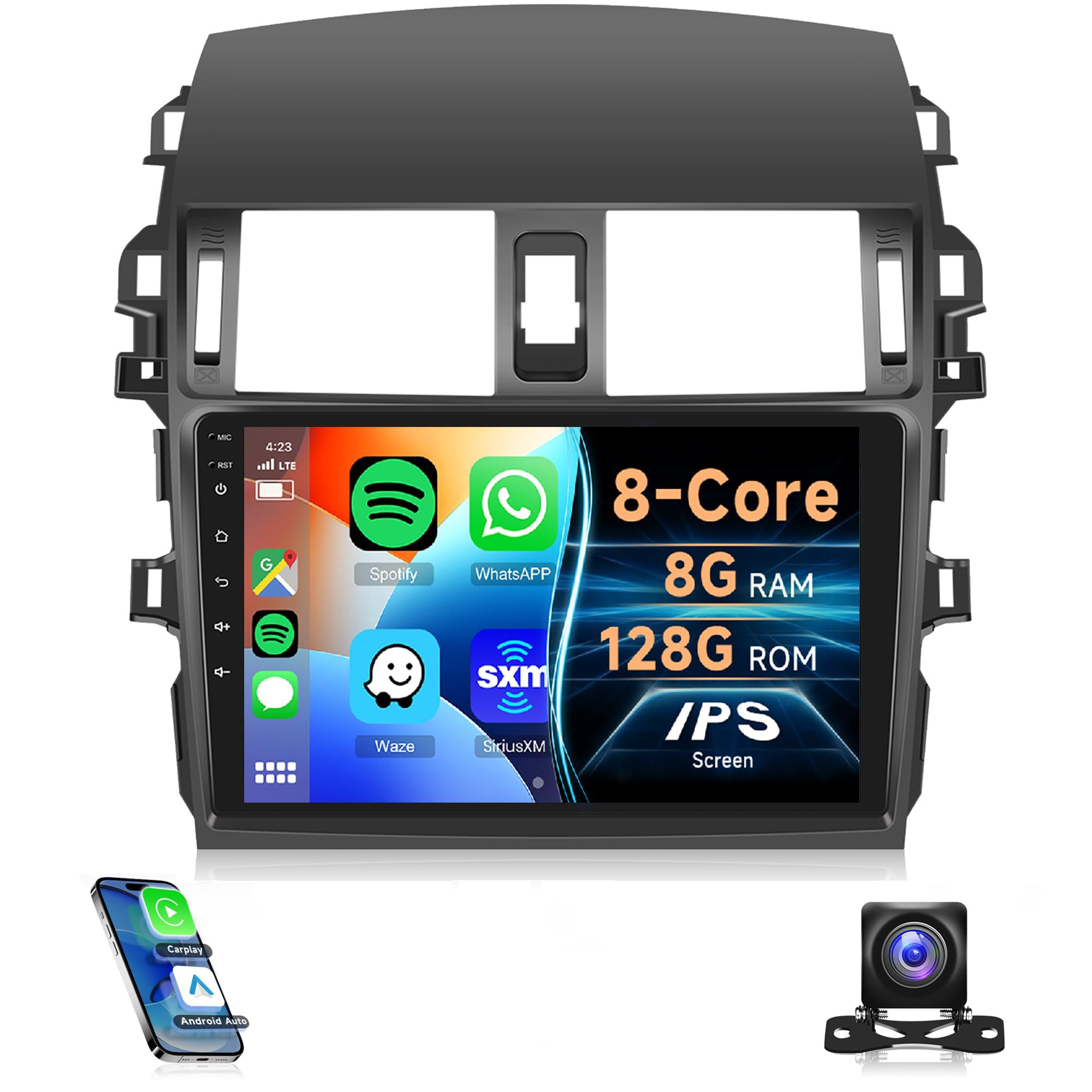 8Core 8G+128G for Toyota Corolla 2009-2013 Android 15 Car Stereo Carplay Android Auto, Rimoody 9 Inch QLED capacitive Screen with Bluetooth 5.0 FM/AM/RDS DSP-36 GPS WiFi Mirror Link Backup Camera-image-23