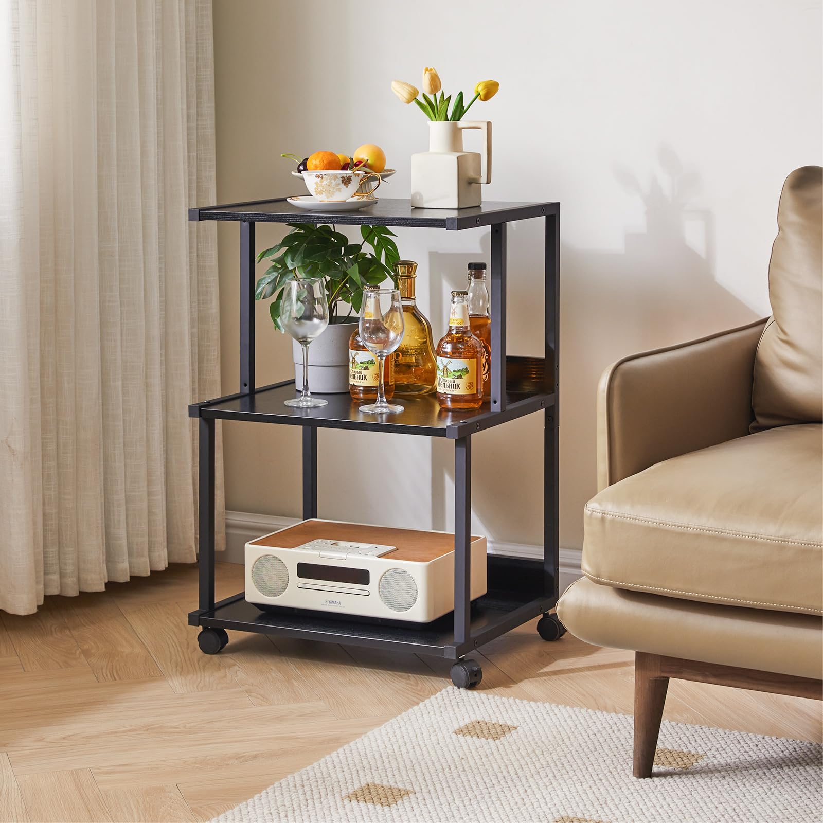 IBUYKE Soporte para Impresora con Estante de Almacenamiento, Mesa de Impresora de 3 Niveles con Ruedas, Carrito de Impresora para organización de Oficina en casa TPS001B
