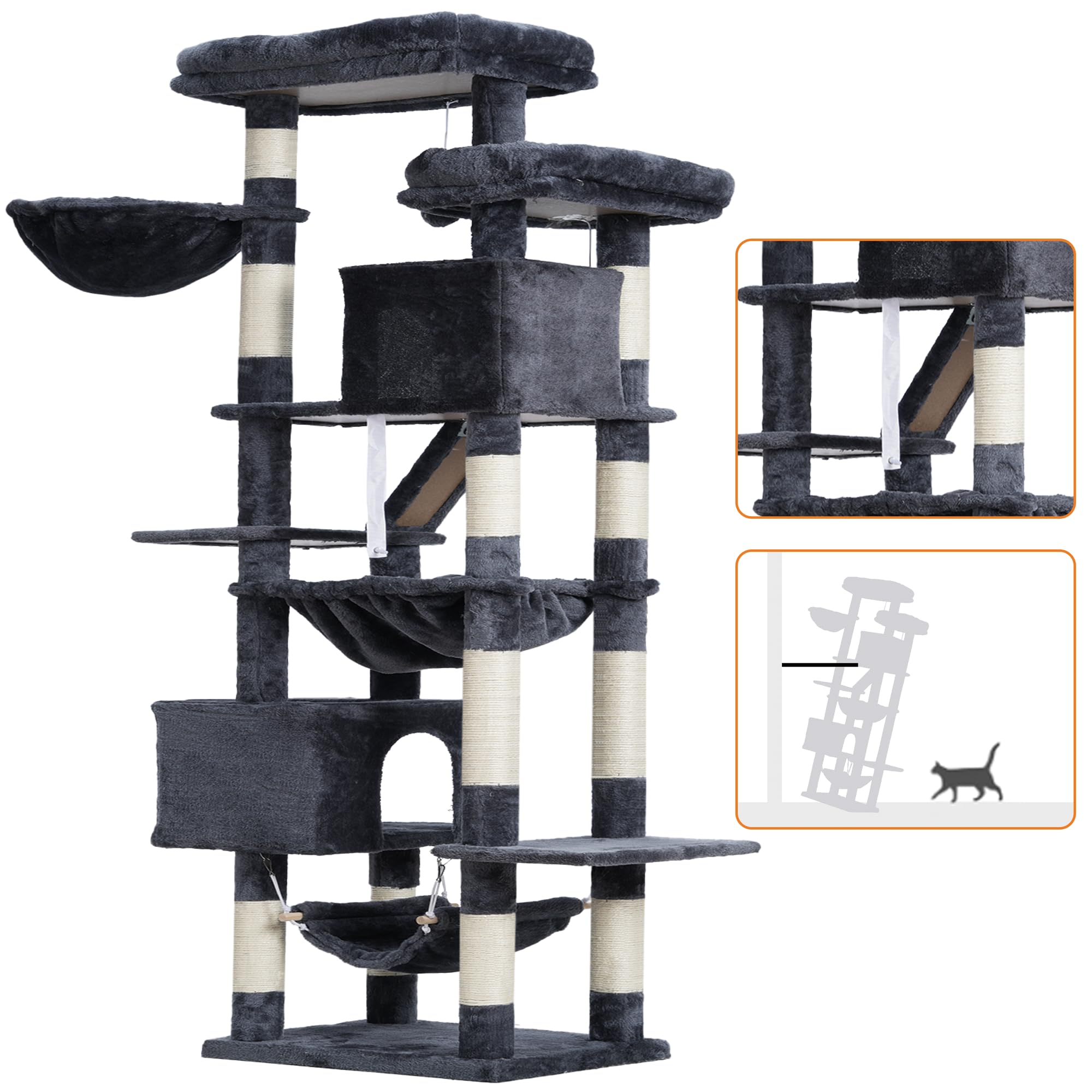 Amazon | Heyblyキャットタワー 多頭飼い最適 高180cm 大型猫用