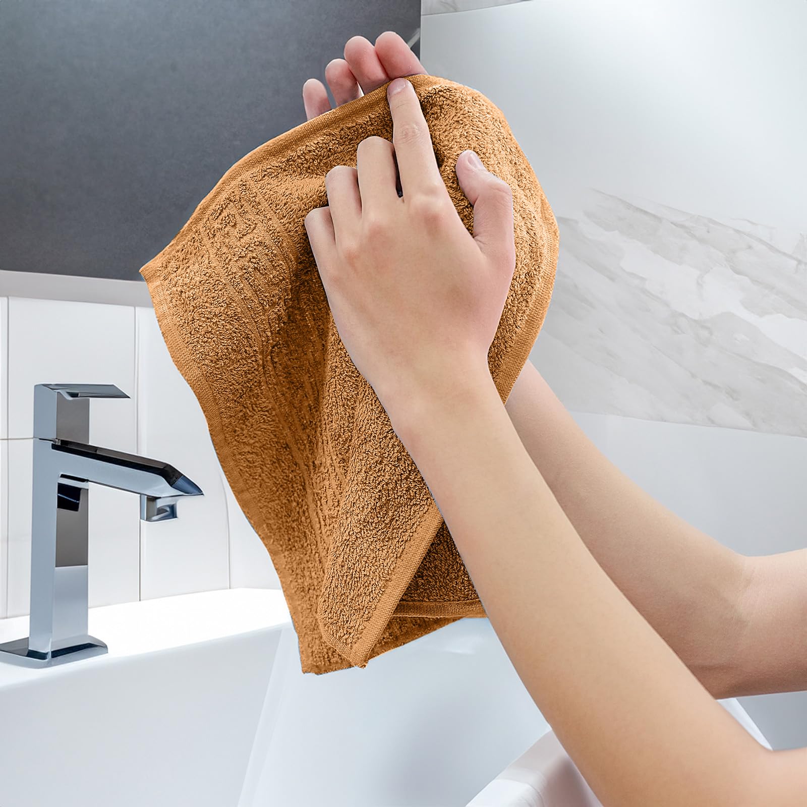 nice homeit Set 6 Asciugamani viso e mani 40x60 cm –Asciugamani bagno in 100% Cotone Filato ad Anello – Extra Morbido e Assorbente. MADE IN ITALY (Arancione)