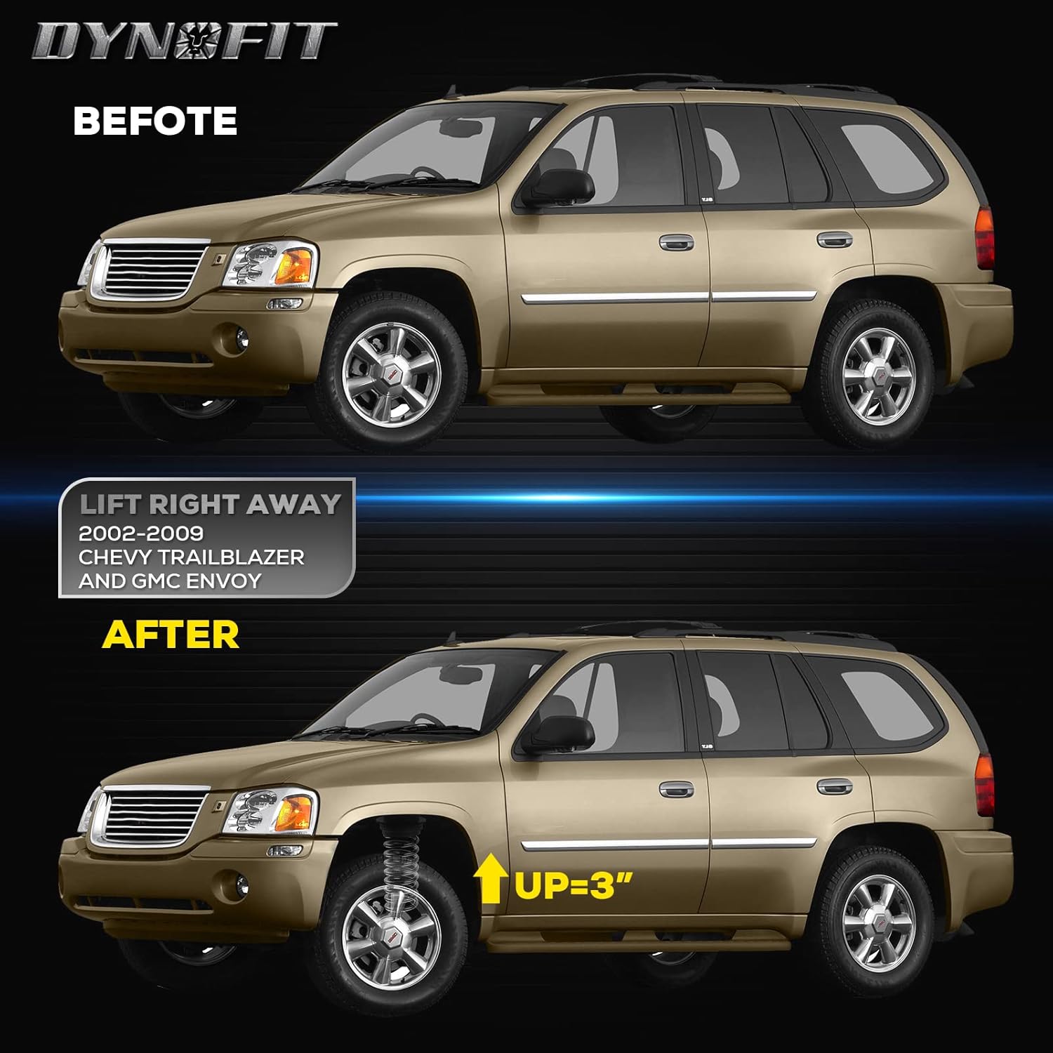 3" Raise Front Leveling Lift Kits for 2002-2009 Chevy TrailBlazer and GMC Envoy, dynofit (set of 2)3inch Coil Struct Spacers for 4WD RWD(Base,LS,LT,North Face, SS and Denali, SLE,SLT,GMT360)