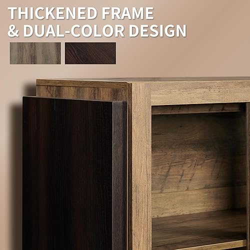 Miniatura 8 de LUXOAK Aparador buffet con almacenamiento, gabinete de 64 pulgadas con puerta de cristal, gabinete de madera moderno de vidrio para comedor, cocina,