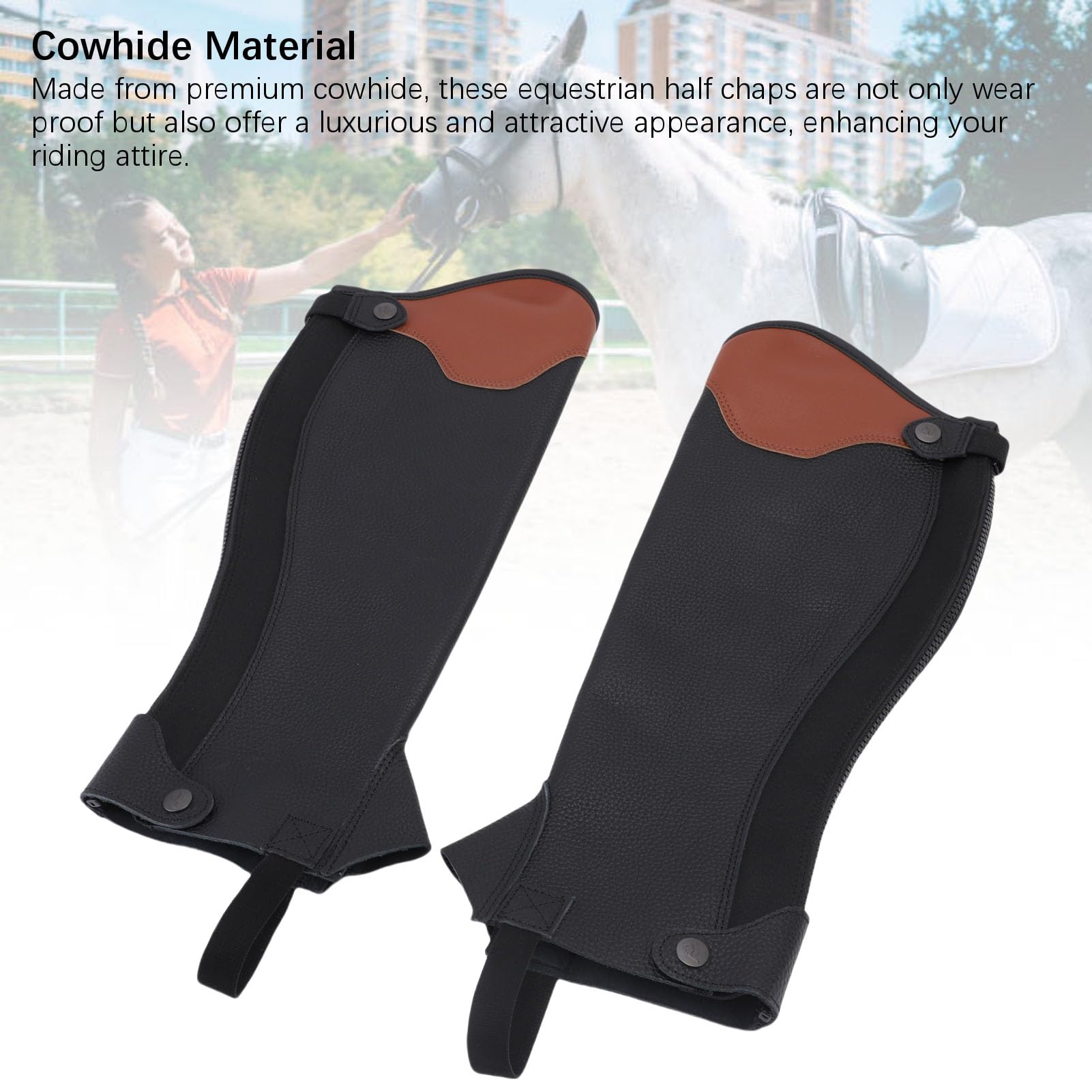 Chrees 2 Polainas de Equitación, Protectores de Piernas de Piel de Vacuno de Primera Calidad para Montar a Caballo, con Diseño Antideslizante y Textura Clara para adultos.