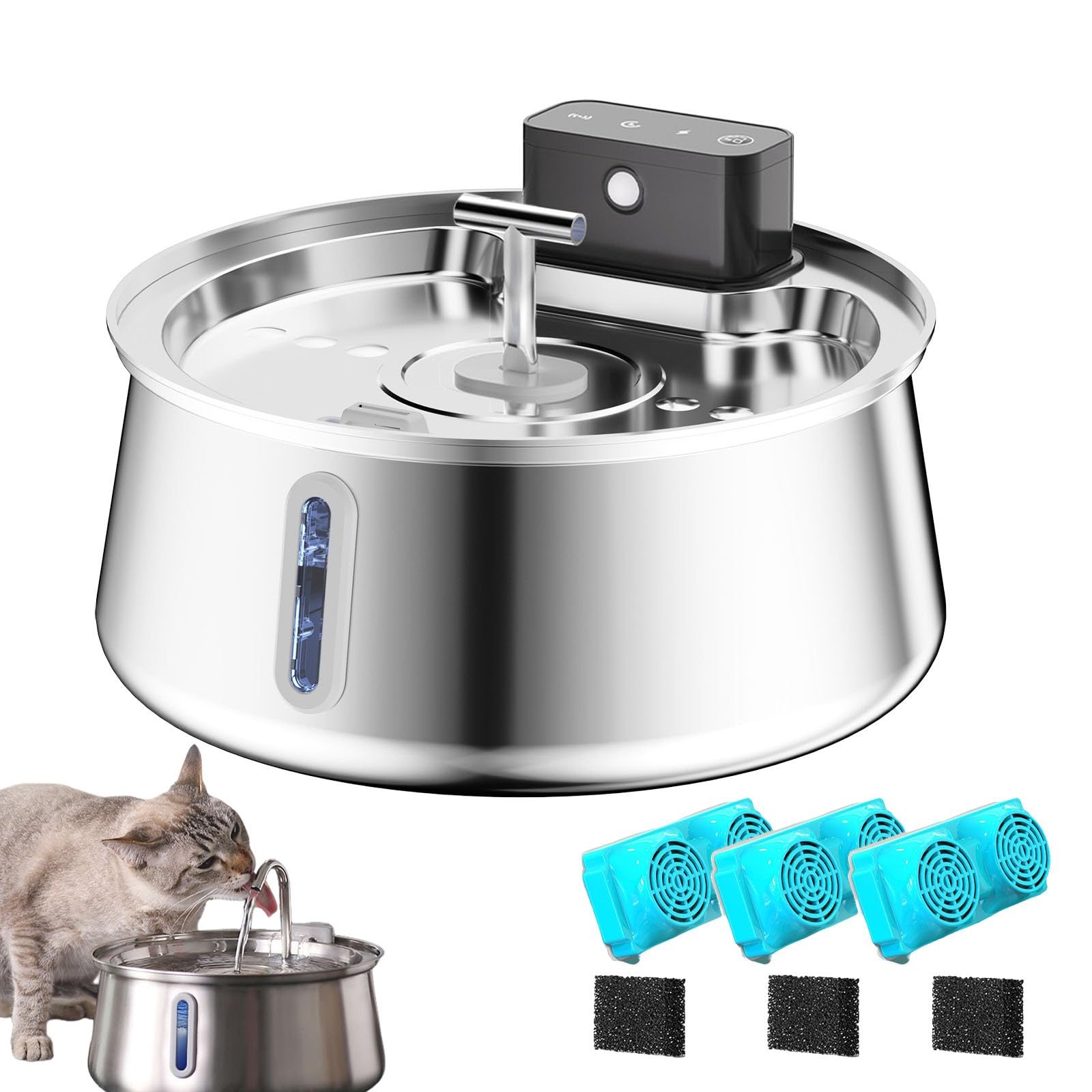 Selene Dog Fountain, Stainless Steel Selene Dog Water Fountain Wireless, Automatic Water Fountain Pet Bowl, Dishwasher Safe Pet Dispenser (B with Sensors)