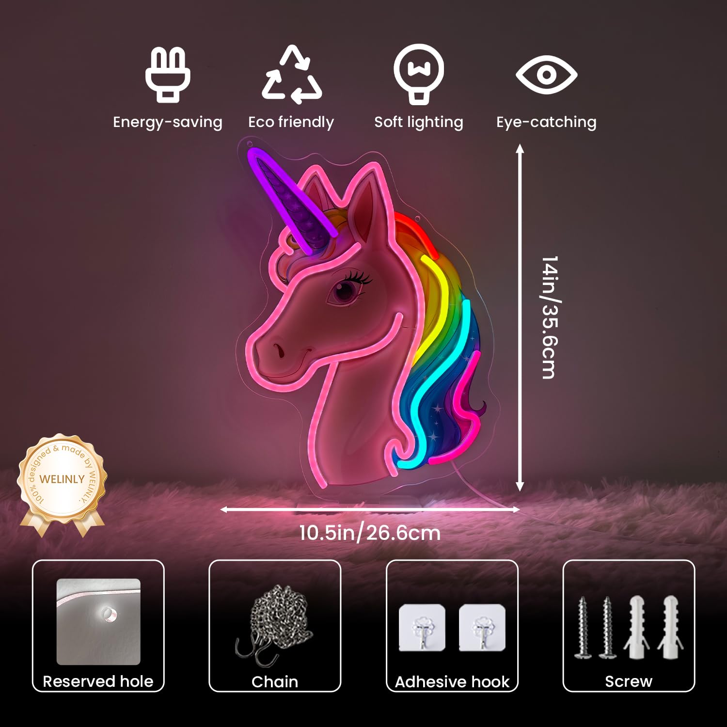 Cartel de neón LED de unicornio, luminoso, luces mágicas de unicornio, cartel de neón iluminado con base para dormitorio, habitación, pasillo, garaje, bar, sala de juegos, hombre, niña, cueva