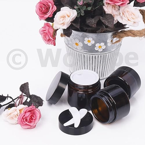 Miniatura 7 de 25Pcs Amber Glass Jars with Liner Lids Spoons Assortment Kit, Leak-proof Round Containers Large Capacity Jars for Cream Lotion Liquid Powder(1oz