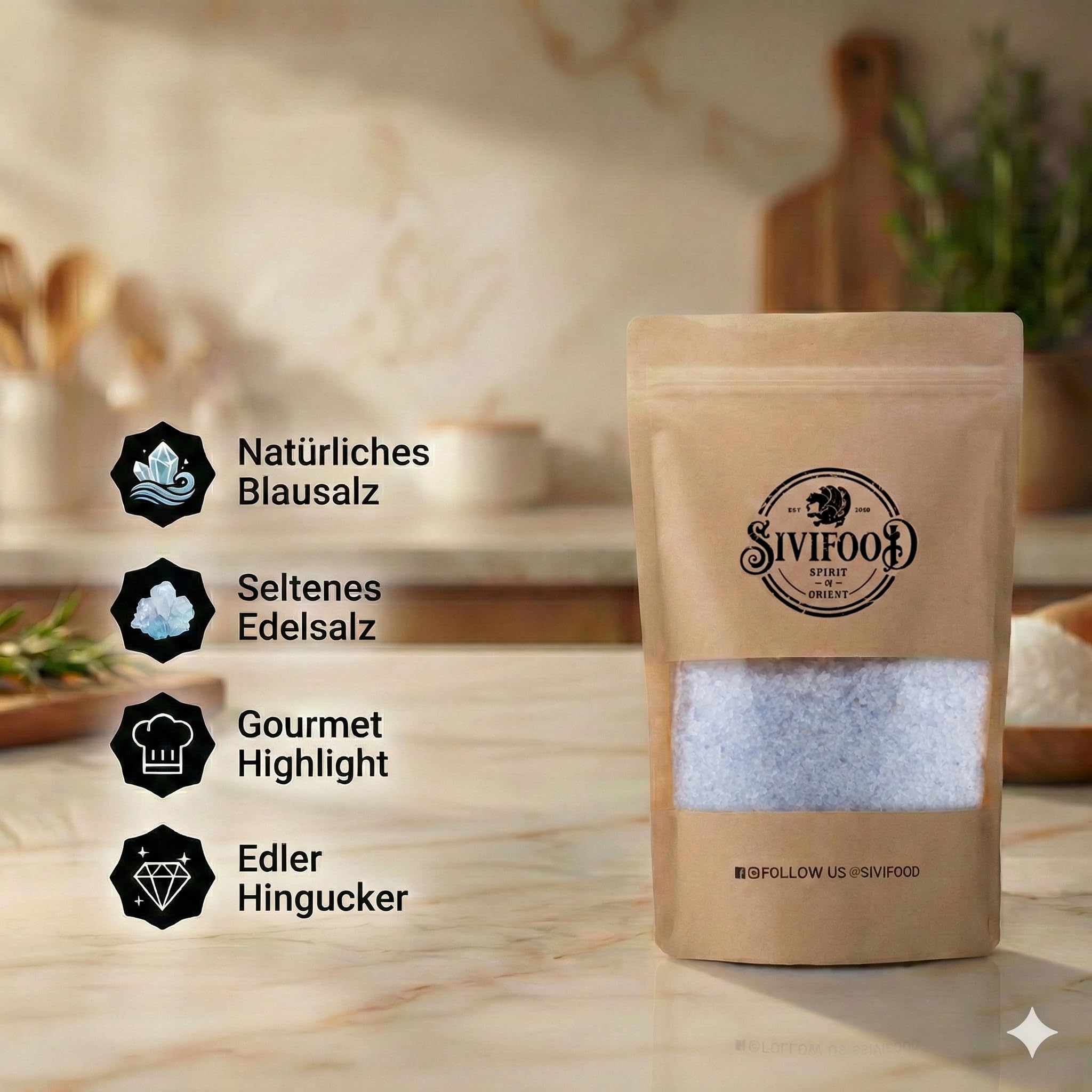 SIVIFOOD sale blu grosso 600g - cristallino blu, da cucina, gourmet a grana per macinaspezie in regalo, sale a grana per macinasale in regalo blue salt