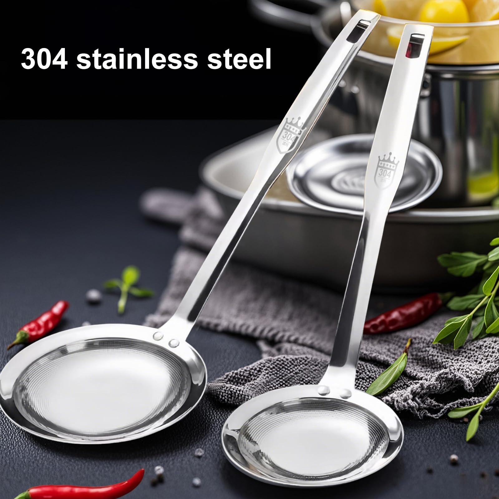 Colador de tamiz de acero inoxidable de malla fina (paquete de 2, grande y pequeño), colador de malla para aceite de cocina, cuchara espumadora, filtro de grasa, colador de alimentos, accesorios de 2