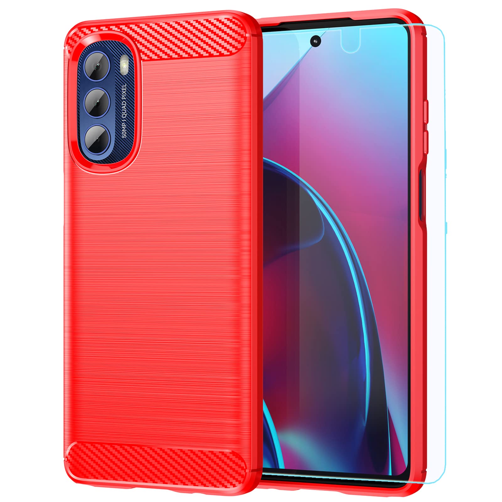 M MAIKEZI Moto G Stylus 5G 2022 case, with HD Screen Protector, Fashion Non-Slip Shock-Absorption Flexible TPU Bumper Soft Rubber Protective Phone Case Cover for Motorola Moto G Stylus 5G 2022, Red