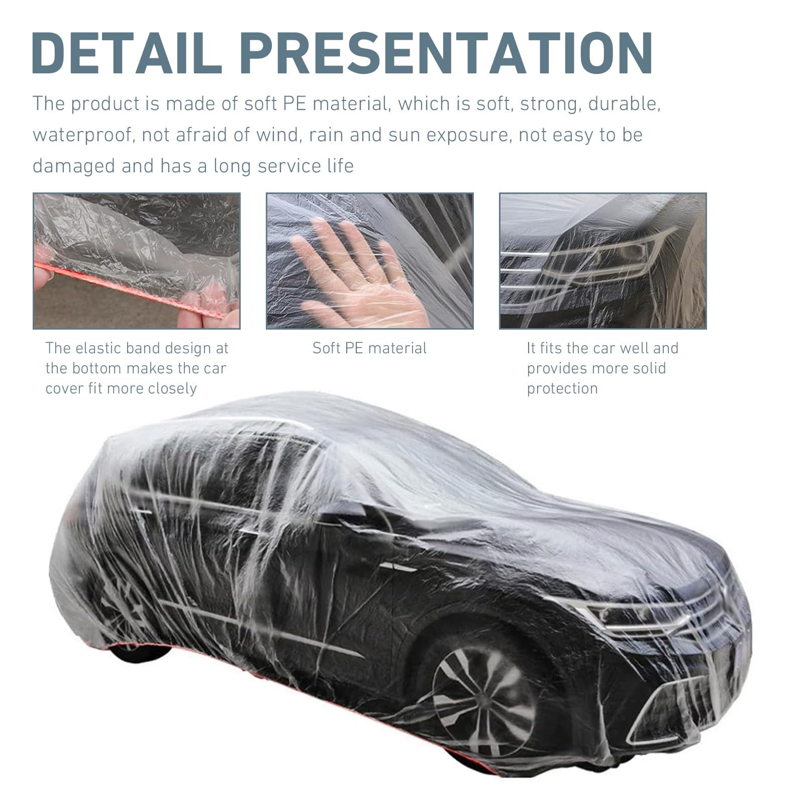 Ypoyney 4 PCS Disposable Car Cover 12 4FT x 21 6FT Clear Rain Dust Garage Cover Clear Plastic — view 4