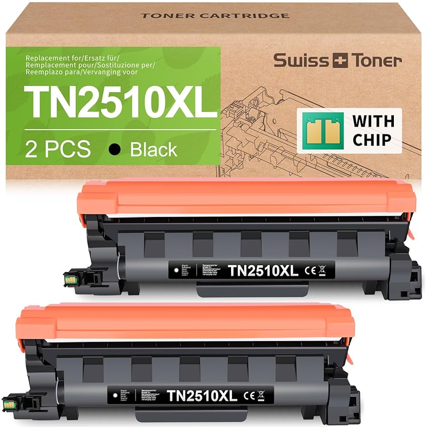 swiss toner TN2510XL compatibile per TN2510XL TN-2510XL per Toner Brother MFC-L2800DW per Toner Brother MFC-L2827DW HL-L2400DWE MFC-L2835DW MFC-L2860DW,2 nero