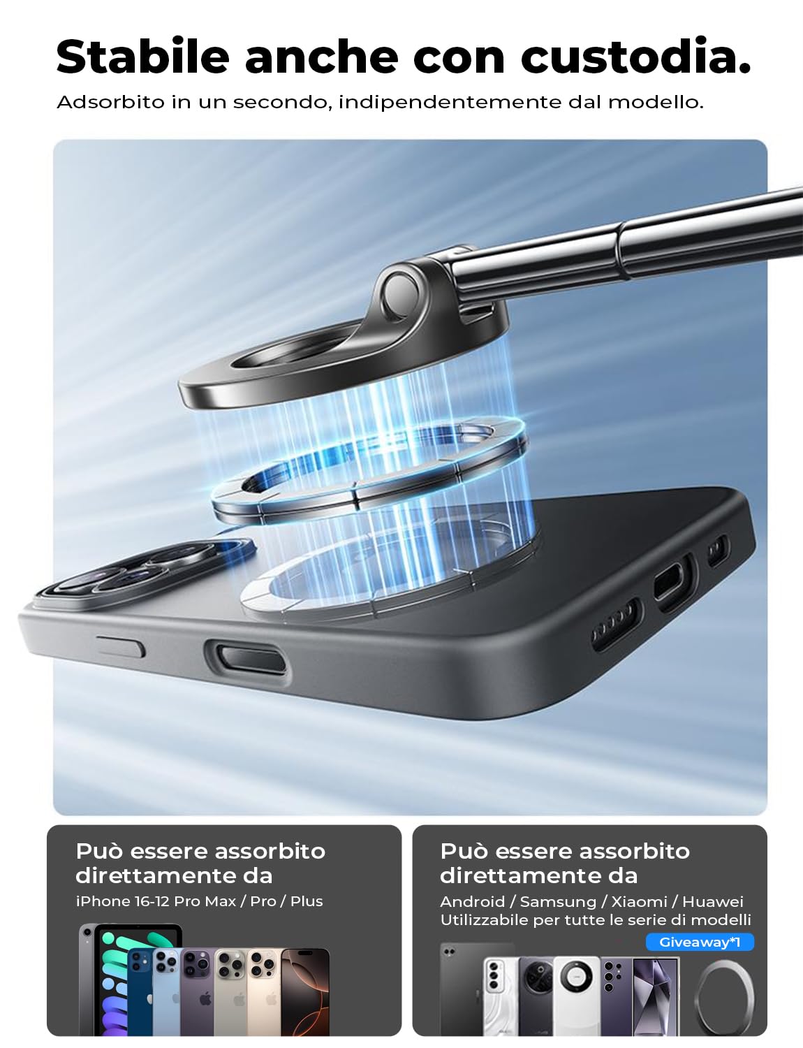 LISEN Supporto Cellulare Auto Magsafe con Ventosa, [89+LBS potenza di aspirazione & 2800 gf magnete più forte], Supporto Magnetico per Cellulare Auto per iPhone 16 15 14 13 12 Pro Max，Nero