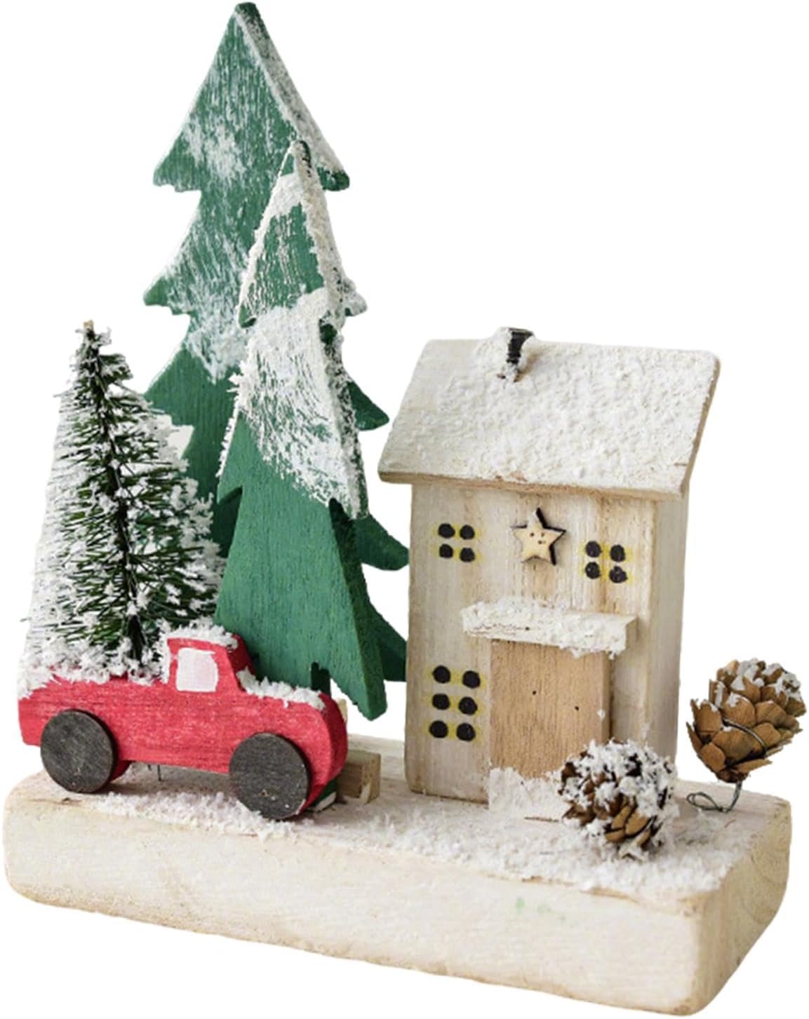 Small Christmas Snow Village House Miniature Figurine Decoration Collectible Building for Holiday Bedroom Livingroom Mantle, Style D