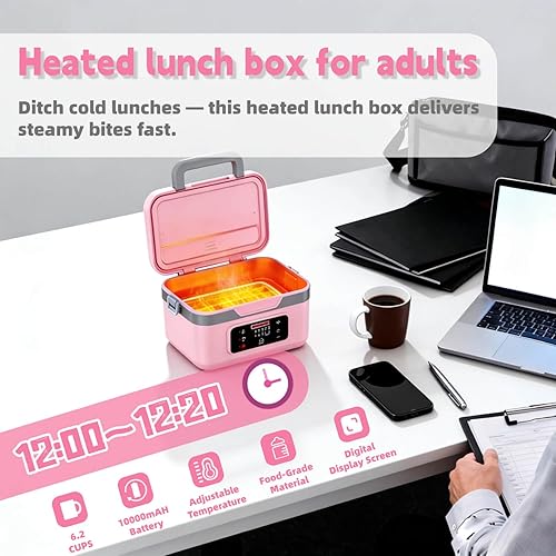 Miniatura 2 de Lonchera térmica - Calentador de alimentos portátil para el trabajo, lonchera eléctrica inalámbrica para adultos y hombres, lonchera calentable