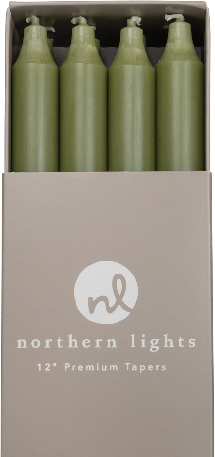 Northern Lights Candles - 12" 12pk Tapers - Moss Green - 72792