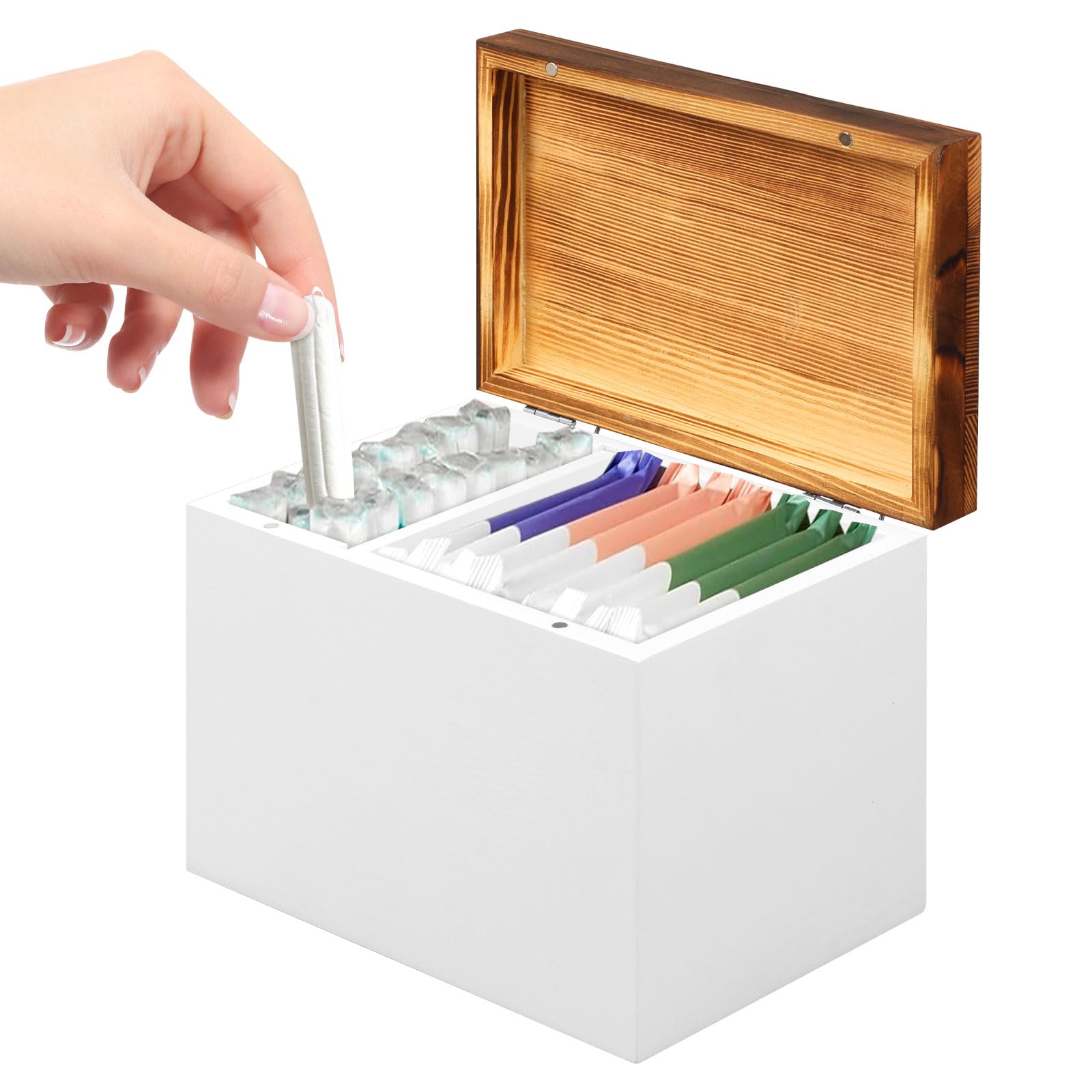 Qinglang Women's White Tampon Holder For Bathroom Sanitary Towel Storage Box Versatile Tampon Storage Pad Organizer Case With Hinged Lid Wood Period Box Feminine Product Caddy Period Organizer For Girl Stuff(White)