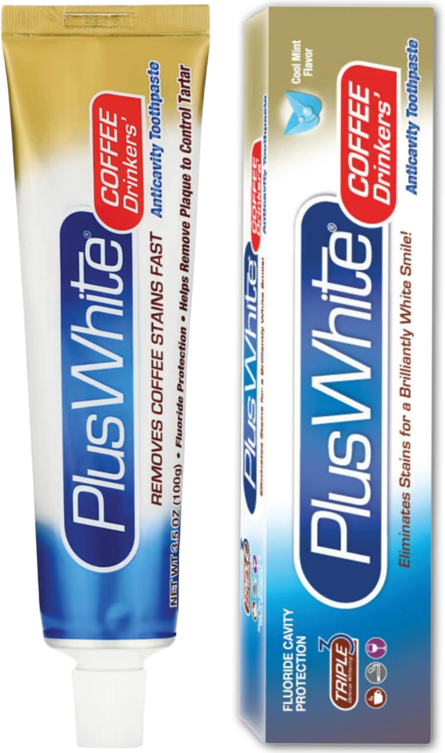 Plus White Coffee Drinker's Teeth Whitening Toothpaste - Removes Tooth Stains for Sensitive Teeth with Fluoride Cavity Protection & Tartar Control - Cool Mint Flavor (3.5 oz)