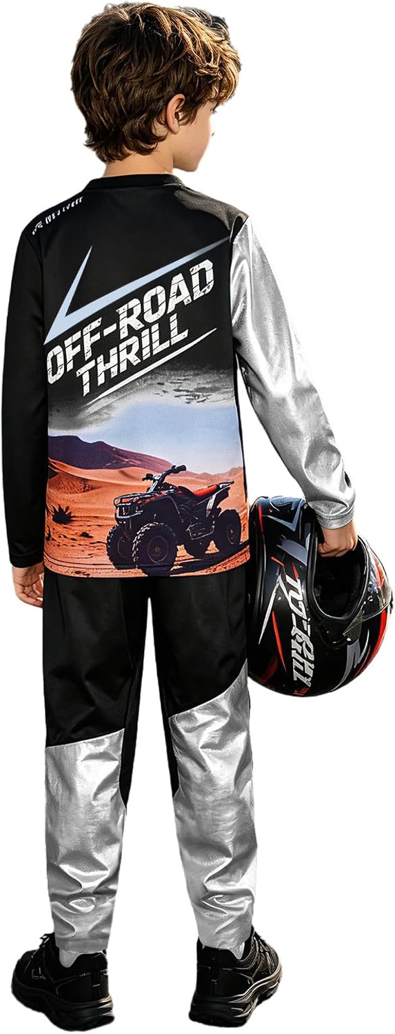 Kids Boys Dirt Bike Jersey And Pants Racing Suit Motocross Outfit Moto Gear Set for Cycling Training Black 10 Years