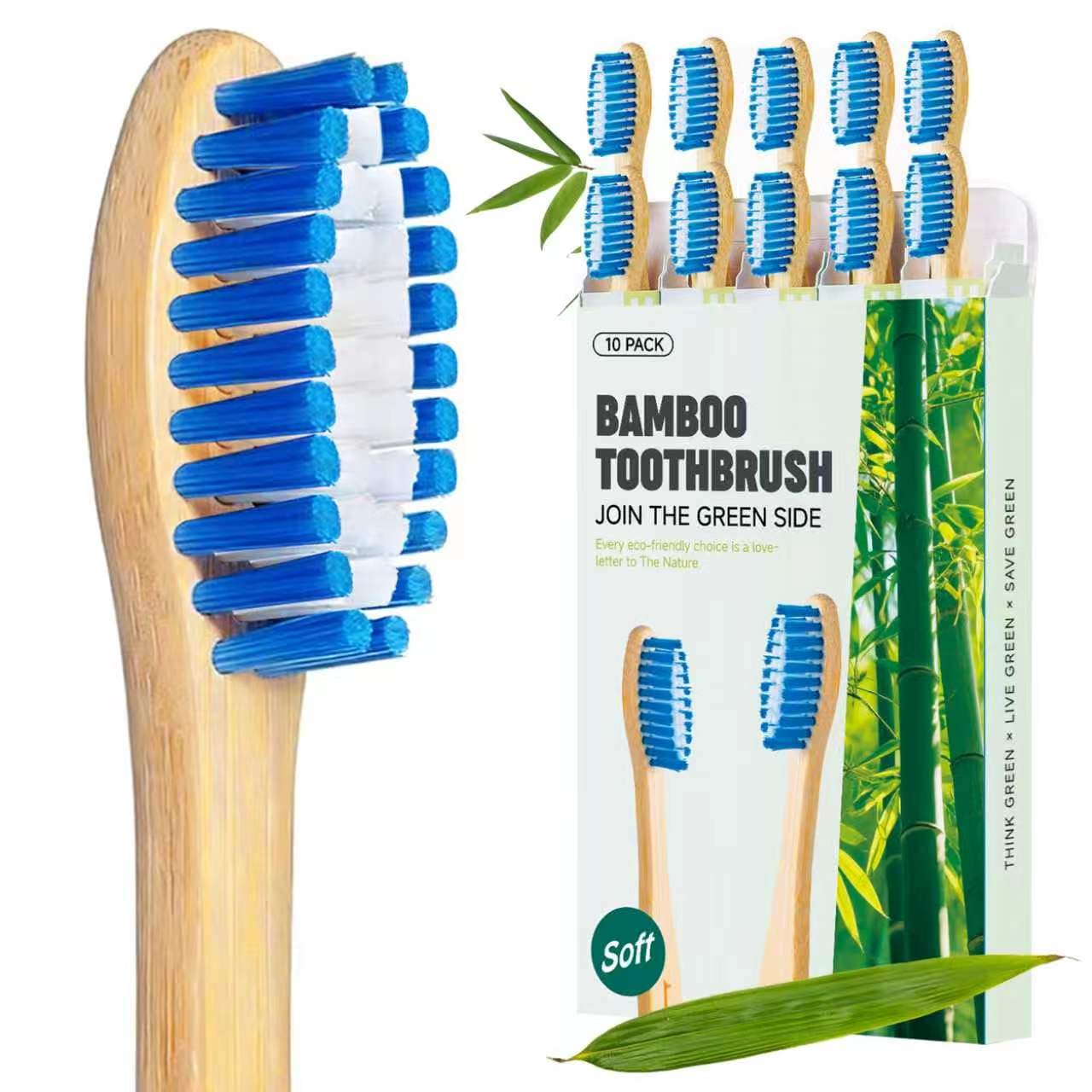 Lot de 10 brosses à dents en bambou sans BPA, poils coniques doux à base de plantes, brosse à dents en bois naturel pour adultes, brosses à dents