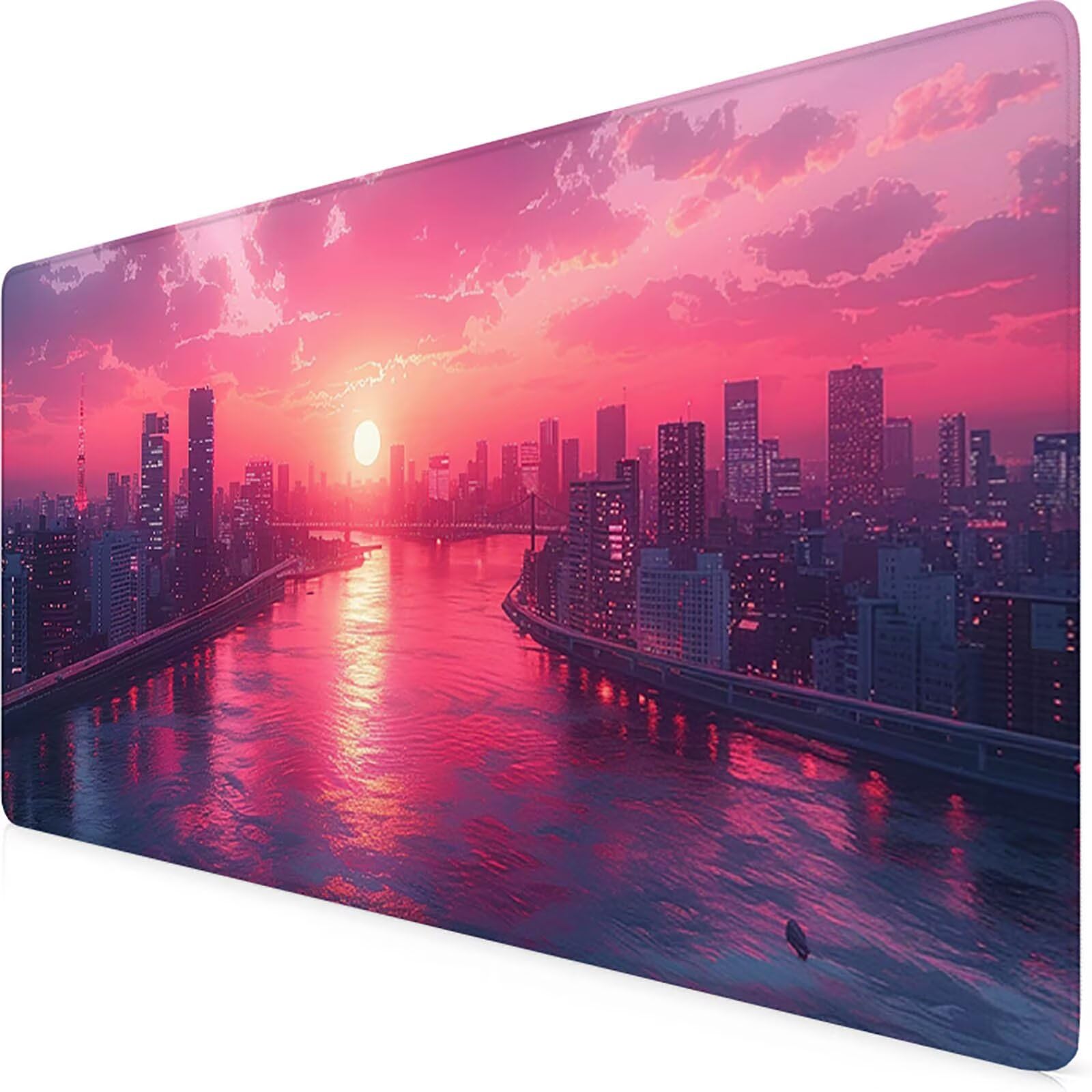 Paesaggio urbano Tappetino Mouse Gaming xxl 1000 x 500 mm, Tappetino Scrivania Viola Con Bordi Cuciti, Presa Stabile su Superfici Lisce, Impermeabile Antiscivolo Mouse Pad per Gaming Accessori m2-290