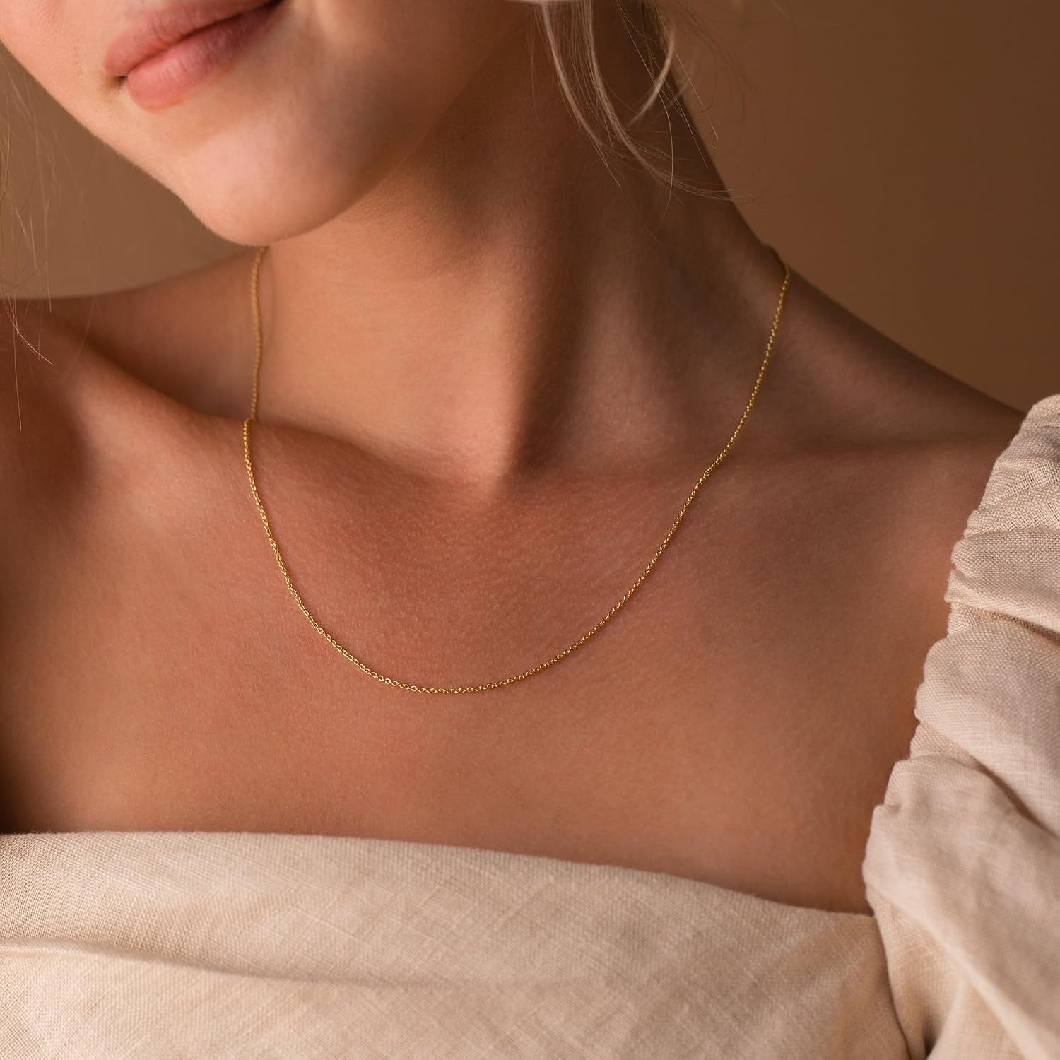 14K Gold Plated Chain Necklace for Women Trendy - 925 Sterling Silver Clasp image 3
