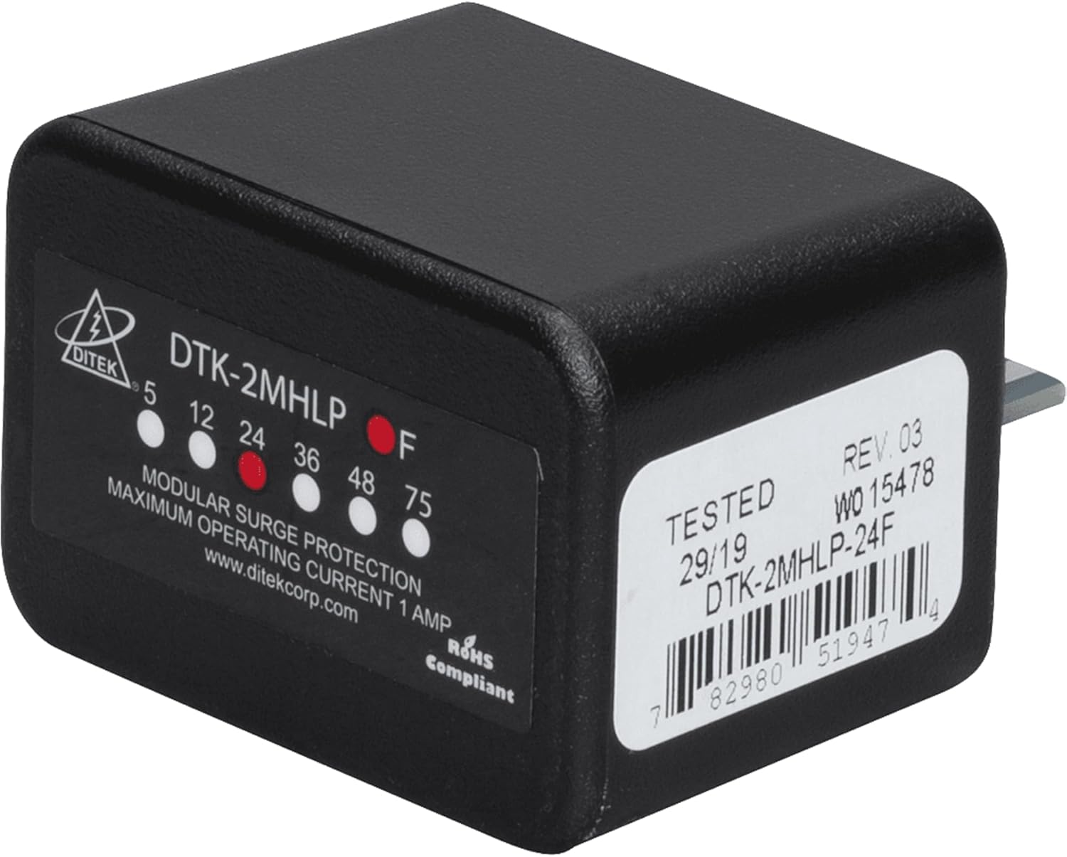 DITEK DTK-2MHLP24F 2 Pair, 24V, Modular Alam Panel Protector, UL497B Listed, W/ 1A Fuse