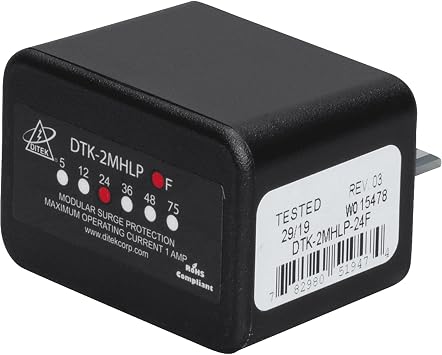 DITEK DTK-2MHLP24F زوجان، 24 فولت، واقي لوحة Alam معياري، مدرج في قائمة UL497B، مع فتيل 1 أمبير