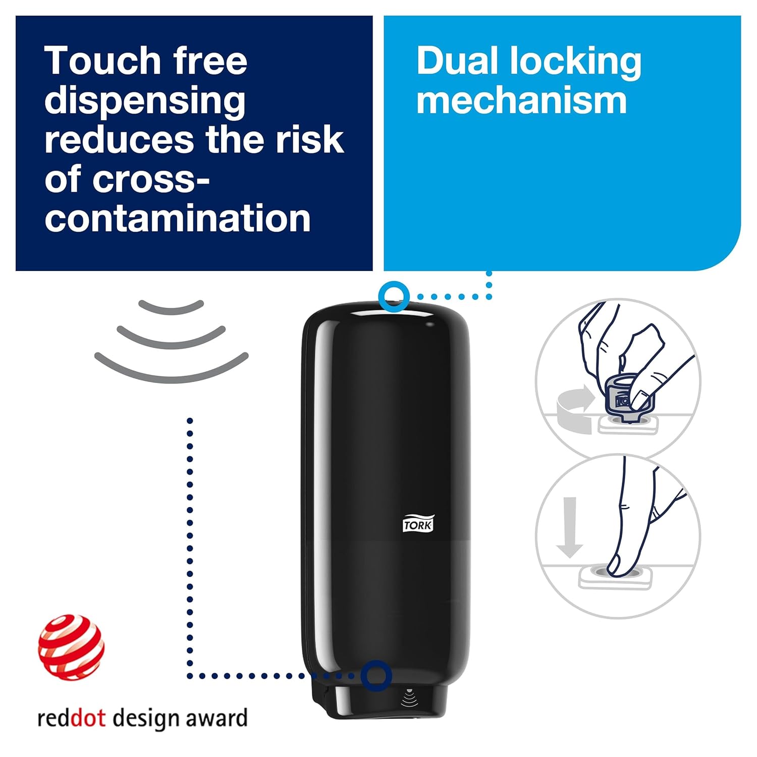 Tork Intuition Sensor Skincare Dispenser Black S4, for Hand Soap and Hand Sanitizer, Elevation Range, 571609
