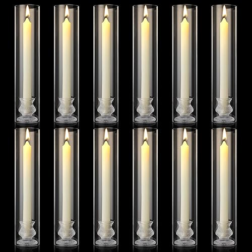 Miniatura 8 de Juego de 12 portavelas moderno con cubierta de chimenea, portavelas cónico de vidrio para velas cónicas de huracán de 12 pulgadas, soporte grande