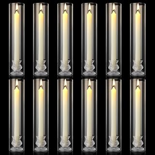 12 Sets (24 Pcs) 12inch Hurricane Candle Holder Sleeve Wedding Gift Christmas Clear Glass Cylinder Candleholder Chimney Tube, Open Ended Candle Shade Glass Tapered Candle Holders
