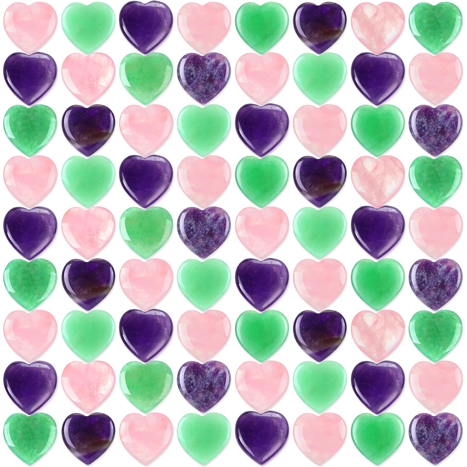 Ecation 120 Pcs Heart Quartz Bulk Crystals Stone Bulk Natural Polished Stone Heart Love Carved Healing Worry Crystal with Flannel Bag for Women Gifts(