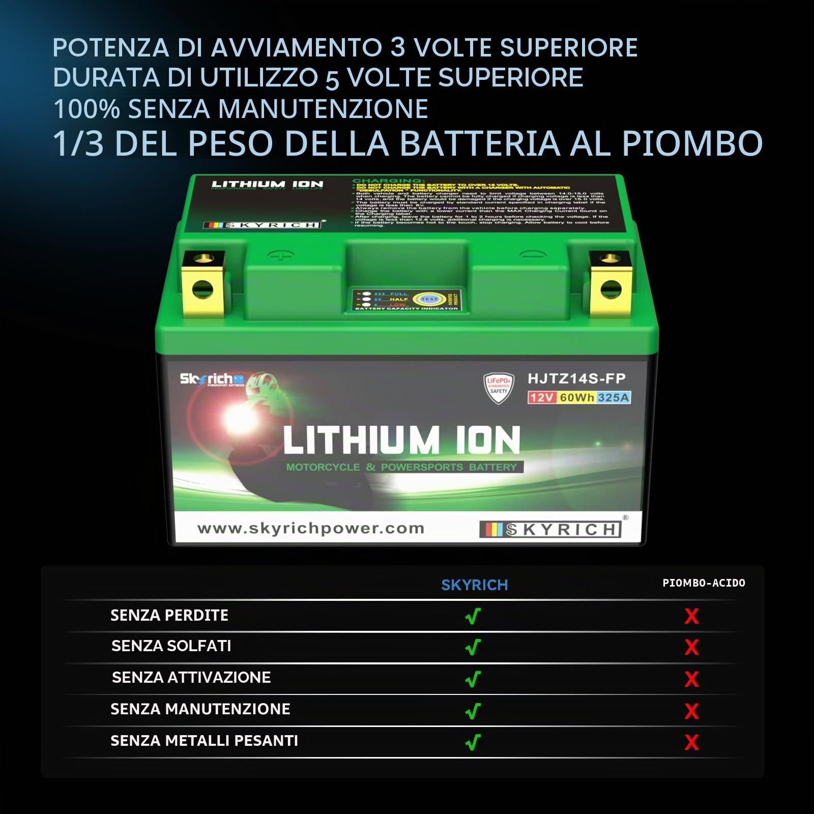 Skyrich HJTZ14S-FP Batteria Motocicletta