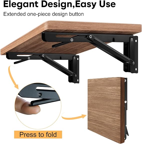 Detachable Folding Shelf Brackets with Screws-16 Inch 2pack Black