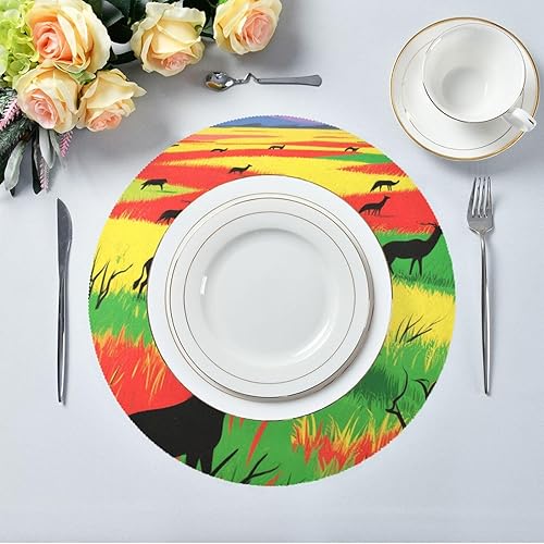 Miniatura 5 de Colorful Grass Animal Silhouette Round placemats Heat Resistant placemats Easy to Clean Waterproof manteles para platos 15.4x15.4in Set of 6