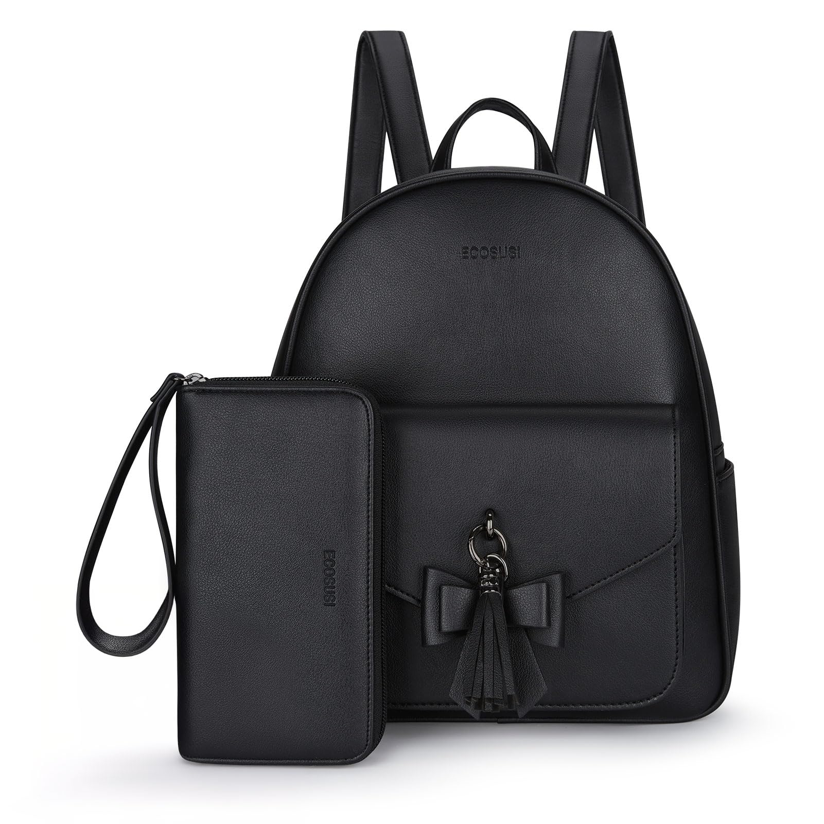 ECOSUSI Women Backpack Purse Water Resistant PU Leather Backpack Fashion Rucksack Ladies College Daypack with Tassel,2 Pcs