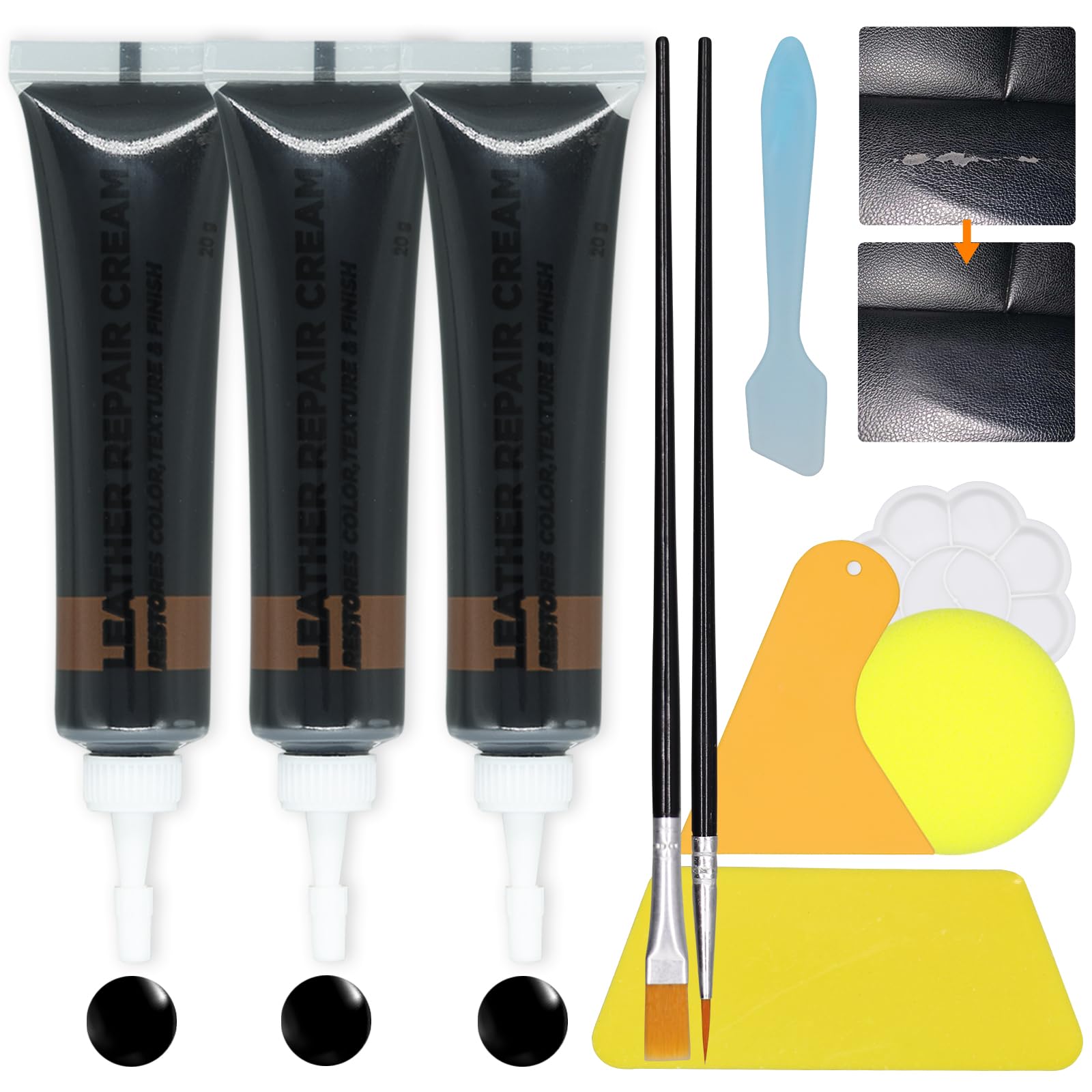 Cuero Liquido Reparador Negro 60g, Reparador Cuero, Reparador de Cuero, para Reparar Arañazos, Agujeros y Decoloración en Asientos de Coche, Sofás, Bolsos, Zapatos