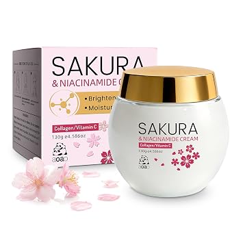 Sakura & Niacinamide Face Moisturizer for Women, Hyaluronic Acid & Shea Butter Cream, Brightening, Improves Dullness, Deep Nourishment, Gifts for Women, Valentines Day, Birthday, Mothers Day, 4.59oz