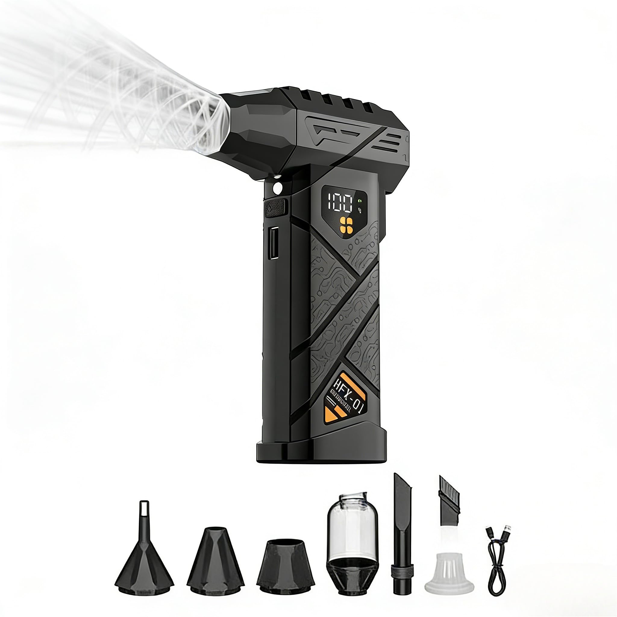 Powerful Car Vacuum Cleaner Compressed Air Duster - 6000 mAh 5 in 1 Digital vacuuming Compressed air Lighting