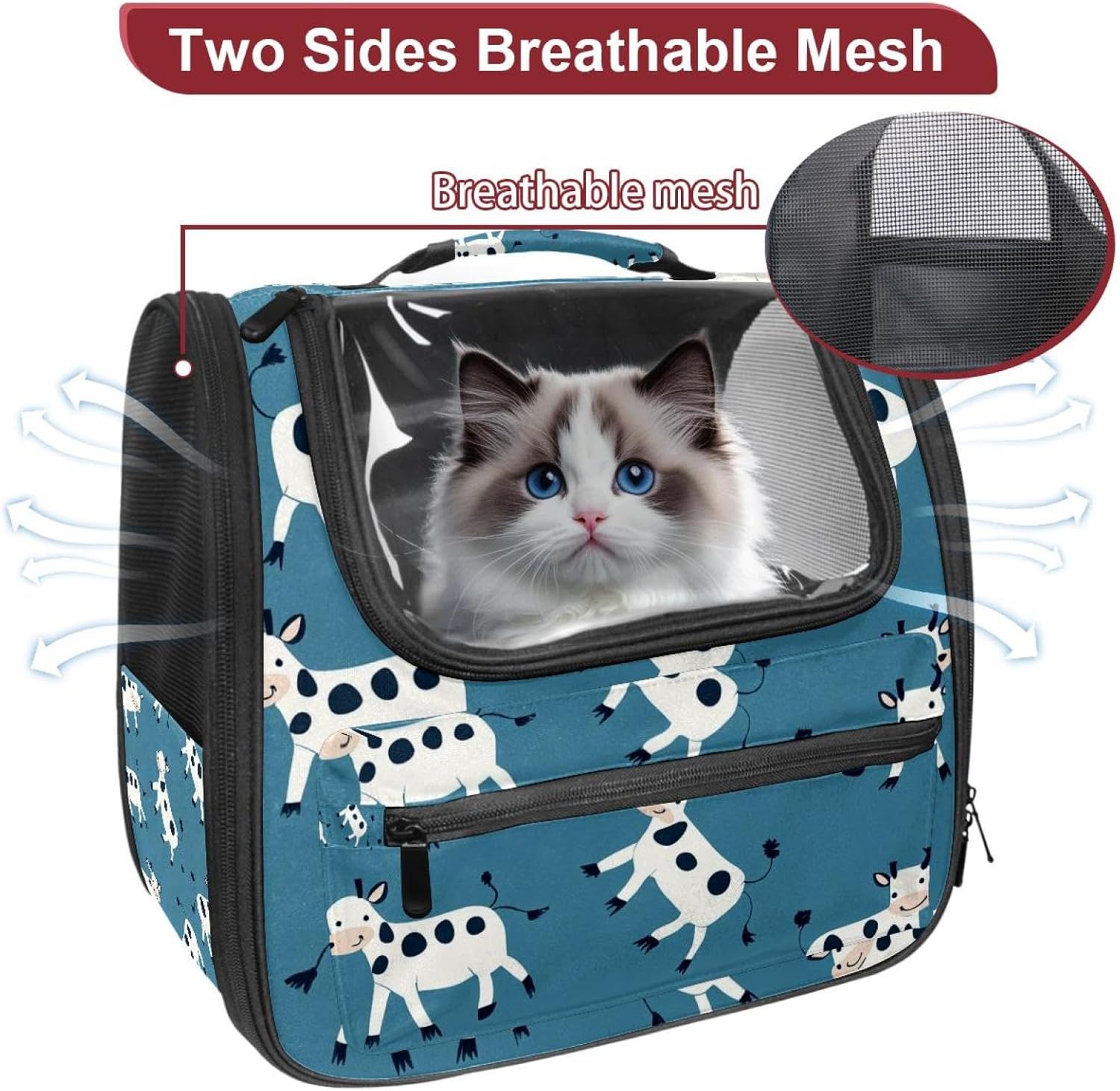 Running Cows (2) Pet Carrier Airline Approved Soft Sided Portable Cozy Travel Pet Bag, Car Seat Safe Carrier for Cats and Dogs