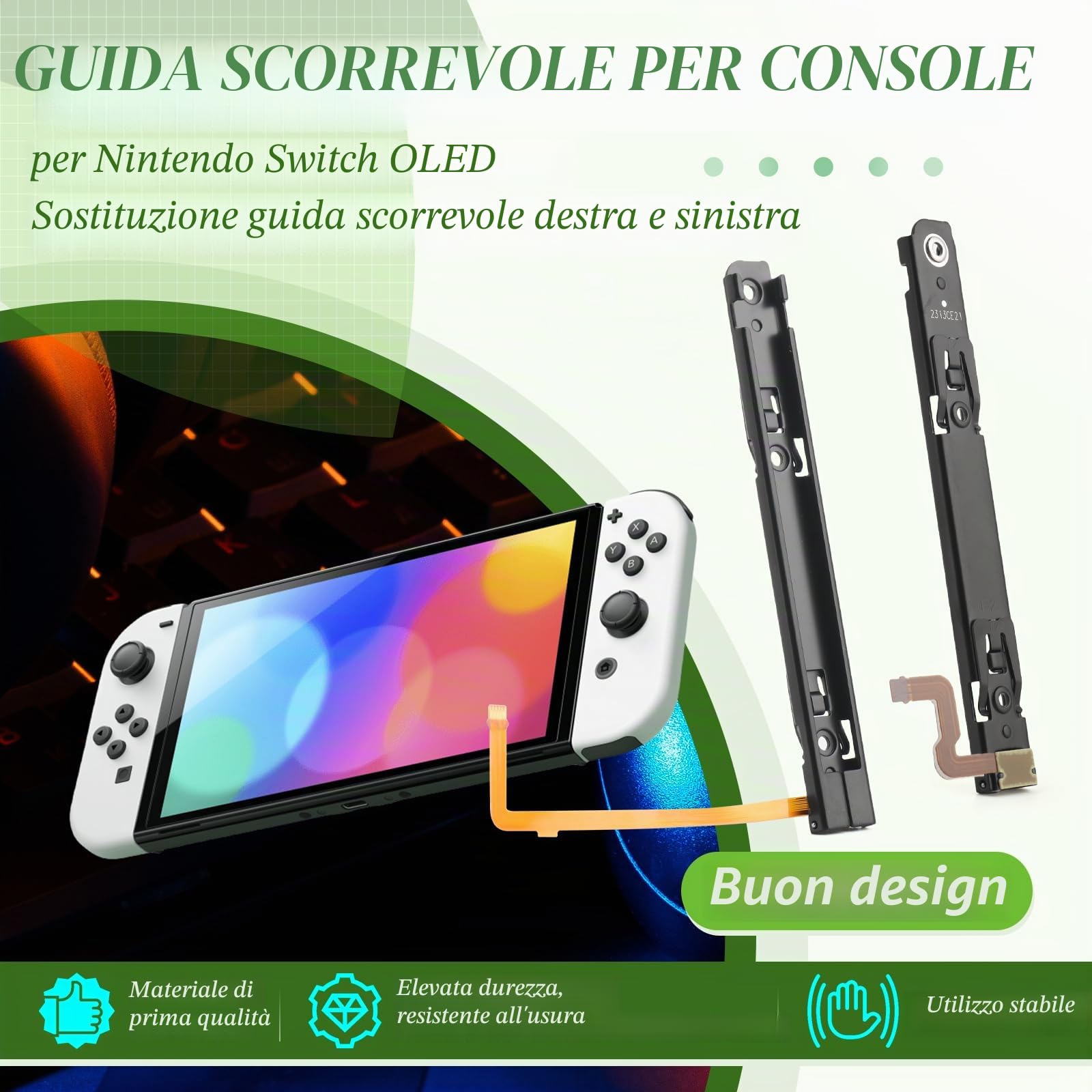 RongZy 2 PCS Destra e Slitta Guida di Scorrimento per Nintendo Switch OLED L/R Slider di Ricambio con Cavo Flessibile per Nintendo Switch OLED Barra di Scorrimento con Strumenti XX