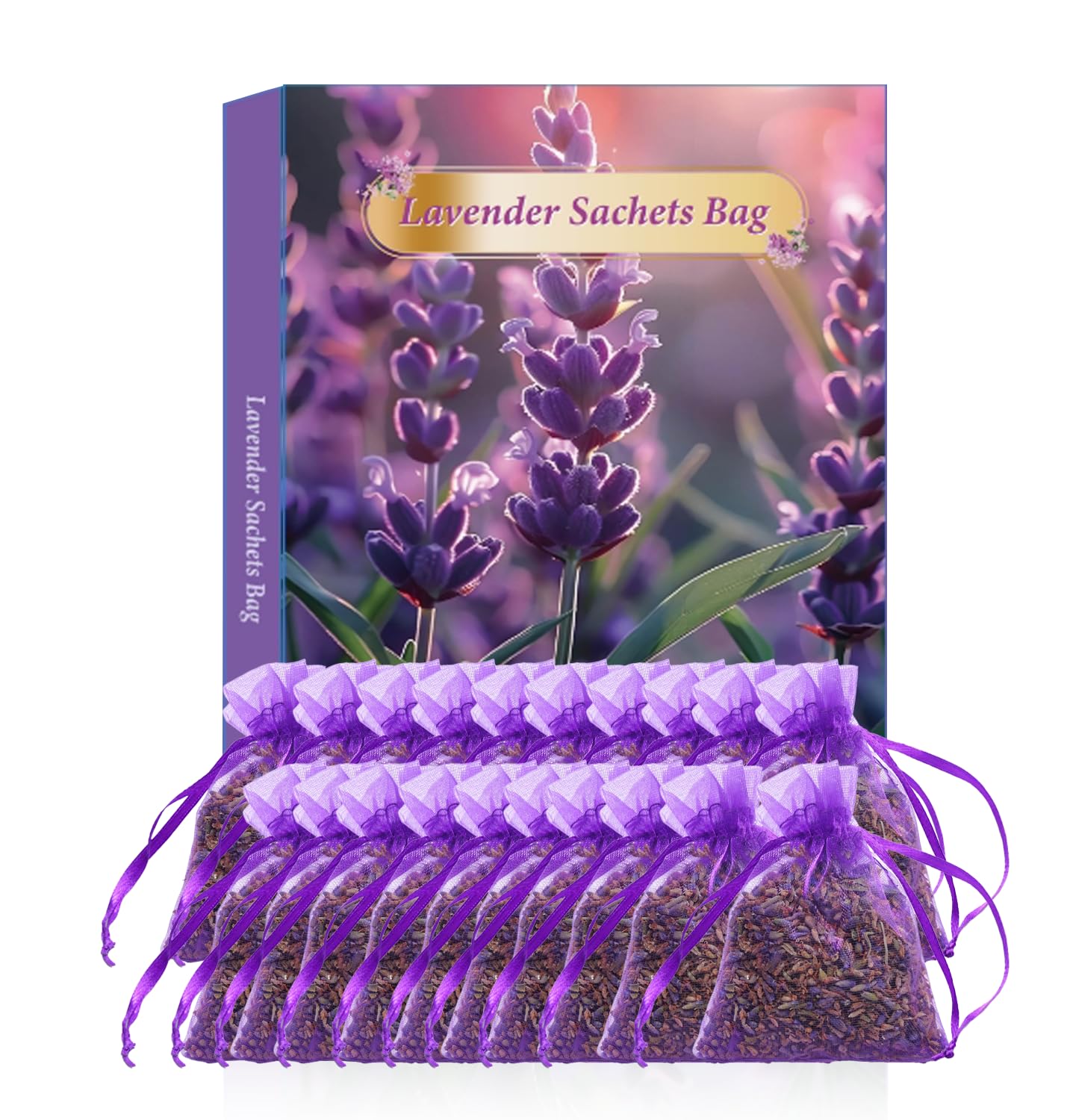 Fresivo Natural Lavender Sachets, 20 Pack, Organic Dried Buds, Fresh Fragrance for Wardrobes, Drawers, Closets, Moth Repellent