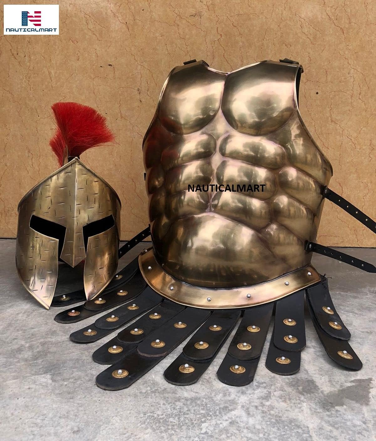 Nautical-Mart Muscle Armor Cuirass 300 Movie Spartan King Leonidas Medieval Roman Helmet Greek Halloween Costume