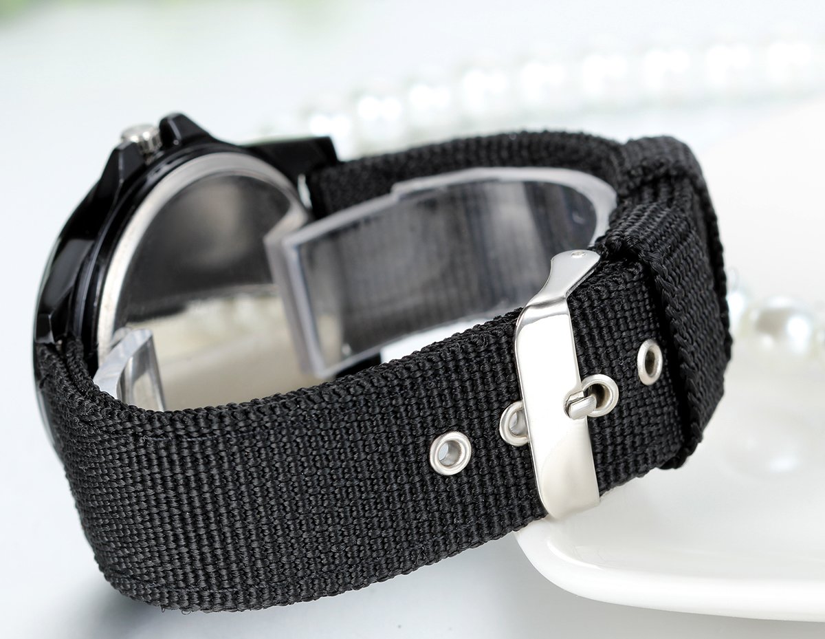 JewelryWe Mens Black Military Army Pilot Aviator Style Outdoor Sports Watch Fabric Canvas Strap Wrirstwatch