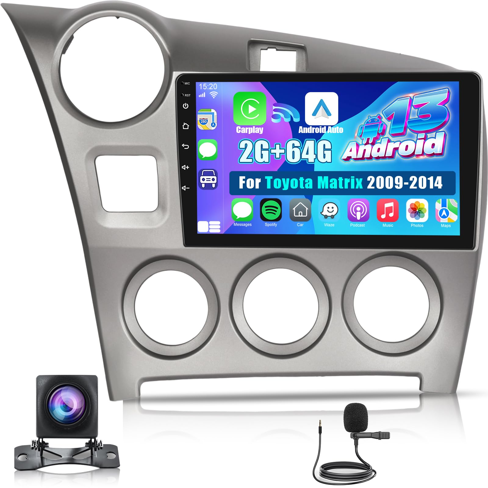 Photo 1 of [2+64G] NHOPEEW Car Stereo for Toyota Matrix 2009-2014 with Wireless Carplay and Android Auto - 9 Inch Touchscreen Android Car Radio - GPS/WiFi/DSP/SWC/Mirror Link/FM/RDS + AHD Backup Camera